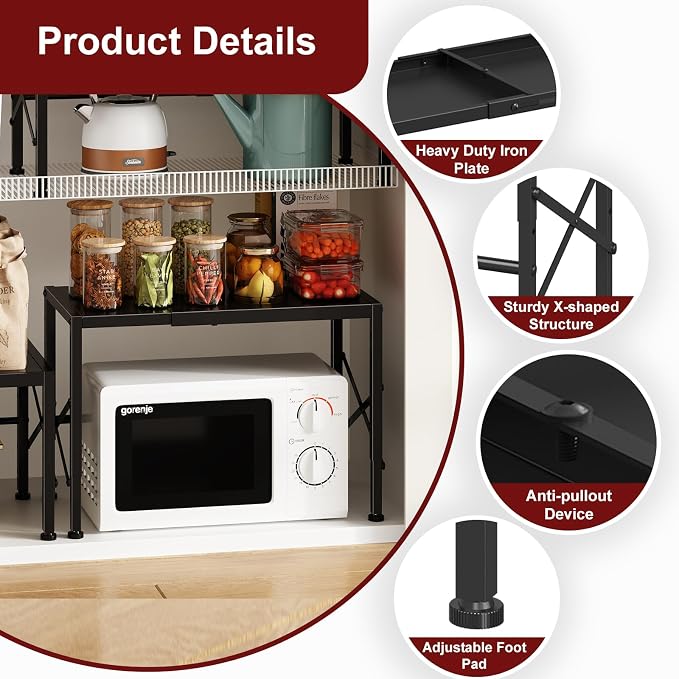 Expandable 110 LBS Heavy Duty Storage Shelves,Metal Shelving Unit for Pots Pans Microwave Small Appliance,Adjustable Storage Rack Shelf Organizer For Kitchen Garage Warehouse Cabinet Closet Pantry