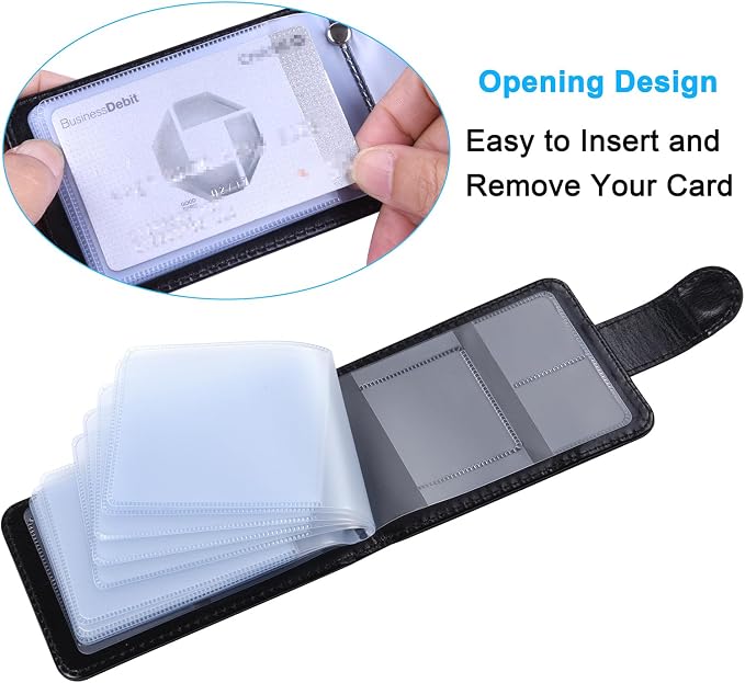 Wisdompro Slim PU Leather Credit Card Holder, Horizontal Black | RFID Blocking Wallet Debit Card Protector, Organizer Case, Card Case, 20 Card & 7 Memory Card Slots, with Magnetic Closure
