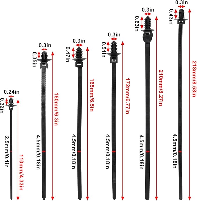 60 PCS Push Mount Zip Ties, Nylon Car Mount Wire Ties Snap in Cable Zip Ties, Black Push Mount Cable Ties Automotive Zip Ties Fastener Wire Harness Clips for Wire Tying (6-Types)