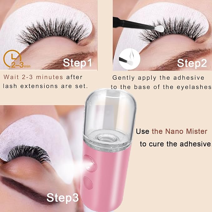 Nano Facial Mister, Nano Mister for Eyelash Extensions Face Daily Care Pink | Portable Mini Mister for Lash Extension, Electric Face Mister for Cool Down with 1oz Large Capacity Screwing Visual WaterTank