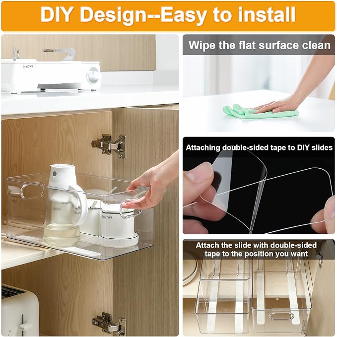 Summark 8 PCS Pull Out Rail for Baskets or Bins.Storage and Organization Accessories for Cabinet,Shelves.DIY Drawer Organizers Slides