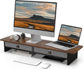 Fenge 35 Inch Monitor Stand with Drawer Storage, Computer Riser for Desk | Wooden Computer Shelf, 2 Tiers, for Dual Monitor/Laptop/PC/TV/Printer up to 55Lbs, Home Office Desk Organizer