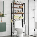 DUMOS Over-The-Toilet Storage Rack, 4-Tier Bathroom Organizer with Basket | Freestanding Above Toilet Storage Cabinet with Adjustable Shelf, Space Saver Bathroom Cabinet with 3 Hooks for Rooms, Brown