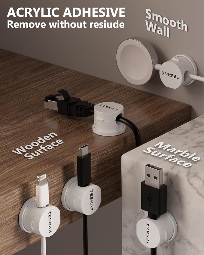 Magnetic Cable Clips 360° Rotation Cord Holder, 12 Pack Cord Organizer 1s Lock Cable Smooth Adjustable Desk Organizers and Accessories, Adhesive Cord Clips for Nightstand,Phone,Wall,Car,Home Office