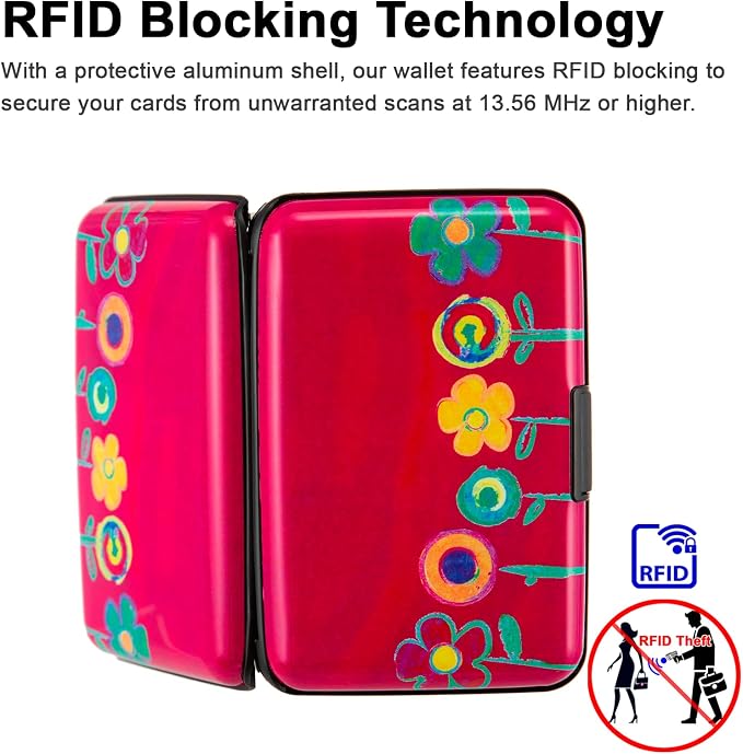 Credit Card Holder, Metal Card Wallet RFID Blocking Mini Slim Aluminum Business Hard Card Case for Women Men (Painting Flowers)