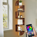 Corner Shelf Wall Mounted Corner Floating Shelves with Light | 5 Tier Corner Bookshelf Stand for Bedroom, Bathroom, Living Room, Kitchen, Office, Home Decor(Rustic Brown)