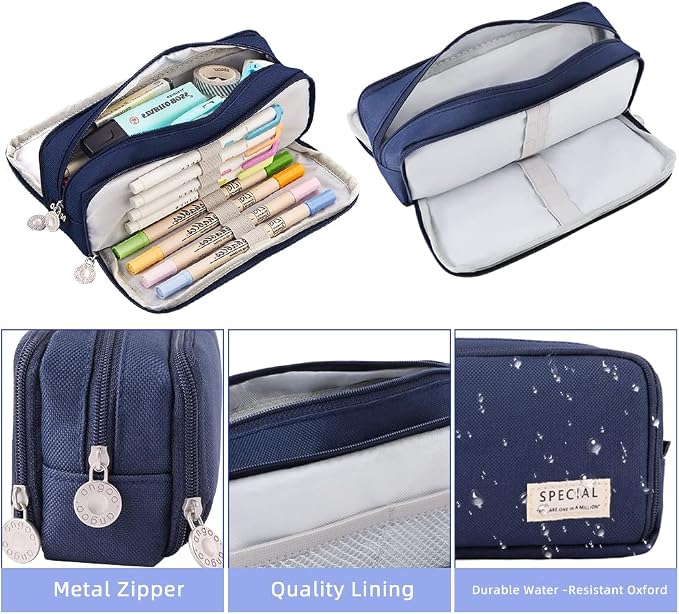 iSuperb Large Pencil Case 3 Compartments Pencil Pouch Big Capacity Pencil Bag for Kids Teen Girls Boys Student School Supplies Oxford Organizer Pen Bag Cosmetic Makeup Pouch