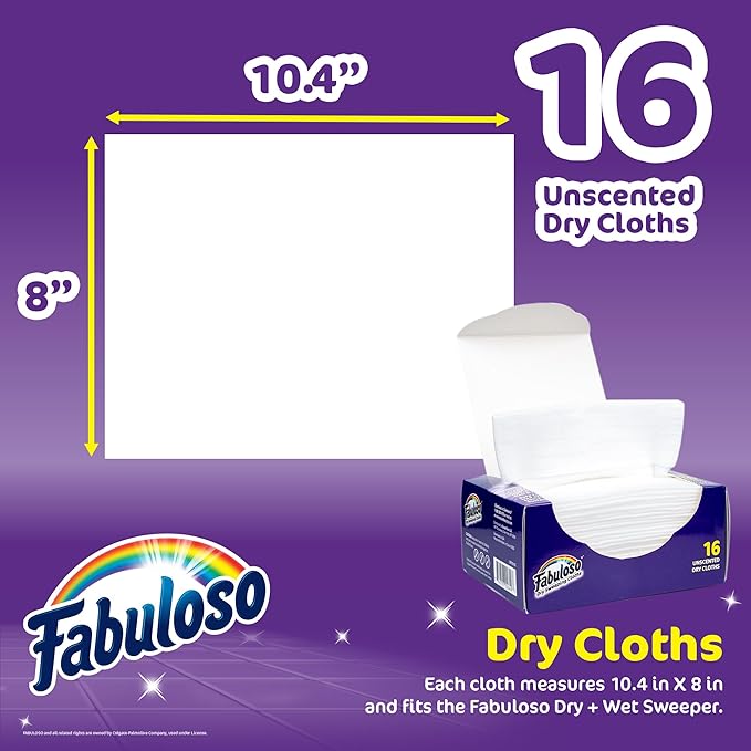 Fabuloso Dry Cloths - Sweeping Pads for Use with Fabuloso Dry + Wet Sweeper for Bold and Bright Cleaning Experience - Clean Your Floors with Ease, 16 Count