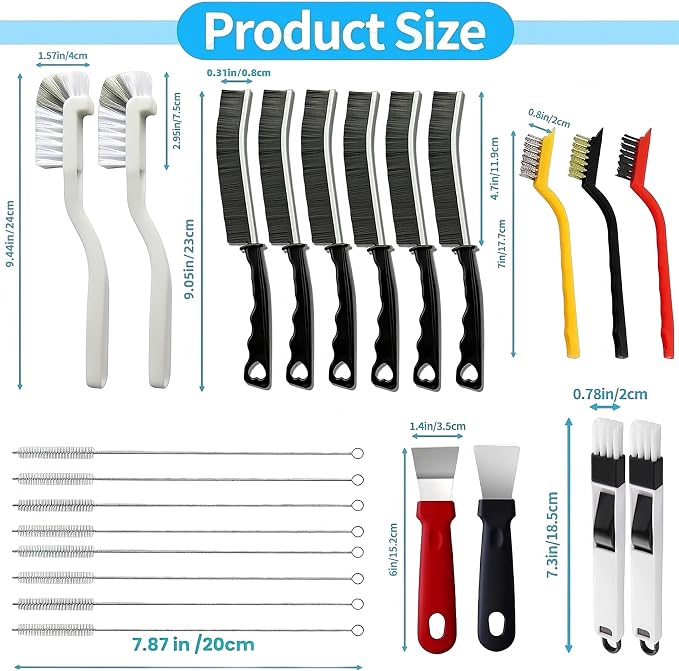 23Pcs Crevice Cleaning Brush Set, Hard Bristle Scrub Brushes Tools for Deep Cleaning Gap, Multifunctional Grout Brush for Tile Lines, Sliding Door, Sill, Shutter, Bottle, Corner, Sink, Teapot