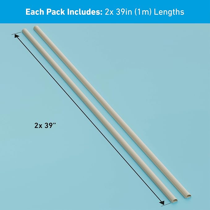 D-Line Half Round Cord Hider, Patented Cable Cover, Hide TV Wall Mount Wires, Raceway for Cords, Decorative Wire Covers, Paintable, Adhesive Cable Concealer, 2X 0.78in W x 0.39in H x 39in L, Beige