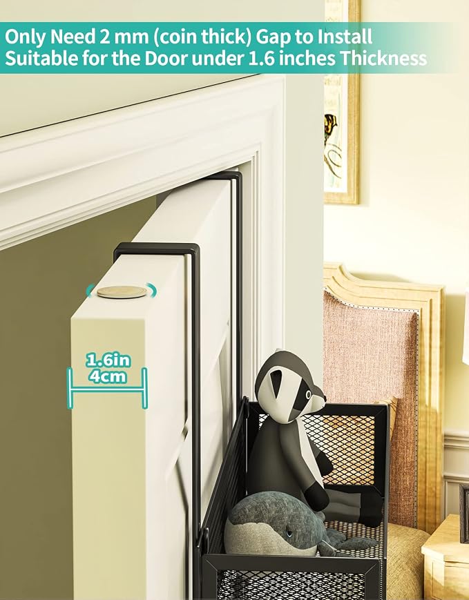 HapiRm Over The Door Hooks with 9 Hooks and 2 Baskets, Rustproof & Waterproof 304 Stainless Steel Door Hanger, Storage Organizer for Bathroom, Kitchen, Bedroom-Black (for 1.57in Doors)