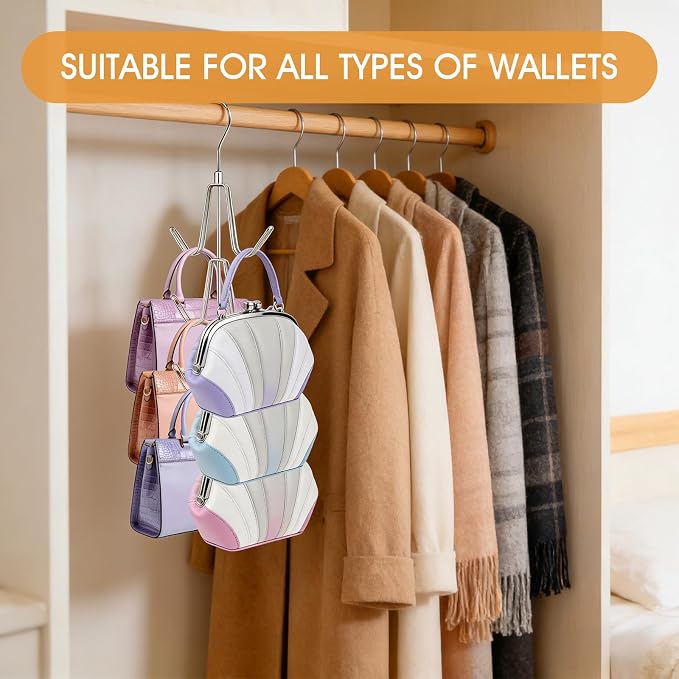 6-Hook Purse & Handbag Hanger for Closet, 360° Swivel, 30 LB | Metal, Keeps Bags in Shape & Visible – Also for Belts, Ties, Scarves, Hats