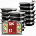 100 Pack (200-Piece) 32 oz Meal Prep Containers with Lids Reusable Food Storage Containers Sturdy Leakproof To Go Plastic Takeout Containers for Microwave, Freezer, Dishwasher Safe