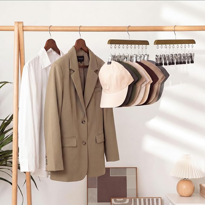 StorageWorks Hat Organizer 4 Pack, Walnut Cap Hanger Rack with 10 Clips
