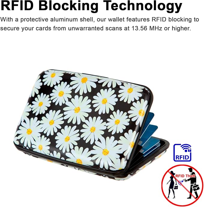 Credit Card Holder, Metal Card Wallet RFID Blocking Mini Slim Aluminum Business Hard Card Case for Women Men (Daisy)