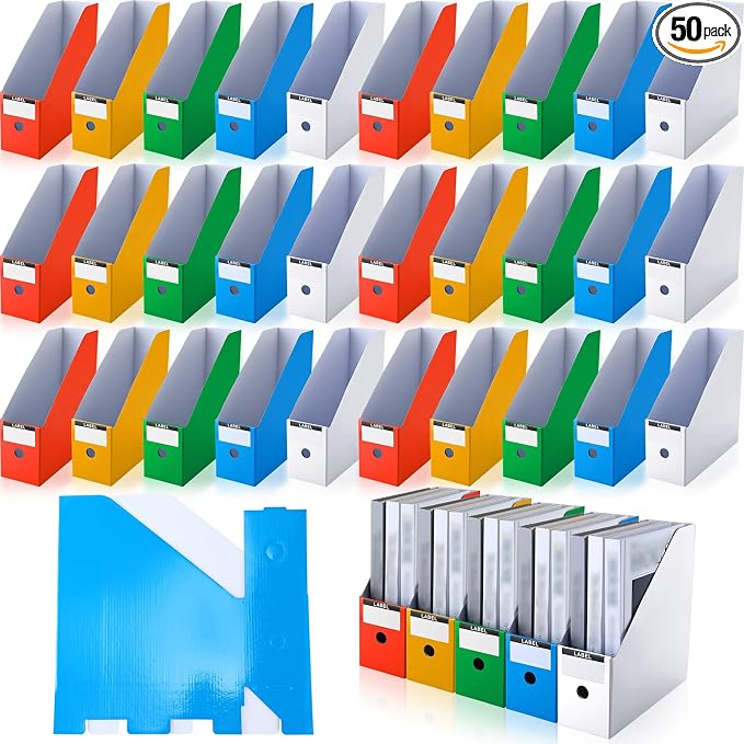 Geyee 50 Pcs Cardboard Magazine Holder Magazine File Holder Magazine Storage Box Document Magazine File Organizer with 50 Pcs Labels for School Office Home Supplies (Multicolor)