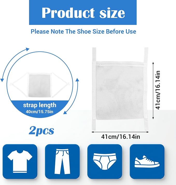 2pcs Shoe Dryer Bag Sneaker Shoes Laundry Bags 16.14 x 16.14 Inch Dry Net Bag for Dryers Sneakers Large with Zipper and Strap for Shoes Sneaker Mesh for Washing Machine