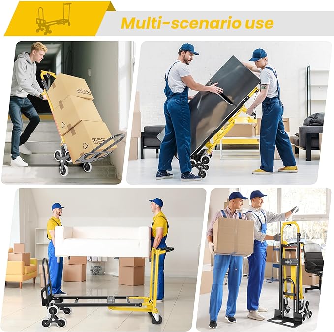 Professional 1000LBS Stair Climbing Hand Truck, Heavy Duty 3-in-1 Aluminum Folding Dolly Cart with Solid Wheels for Office/Moving/Travel (Yellow)