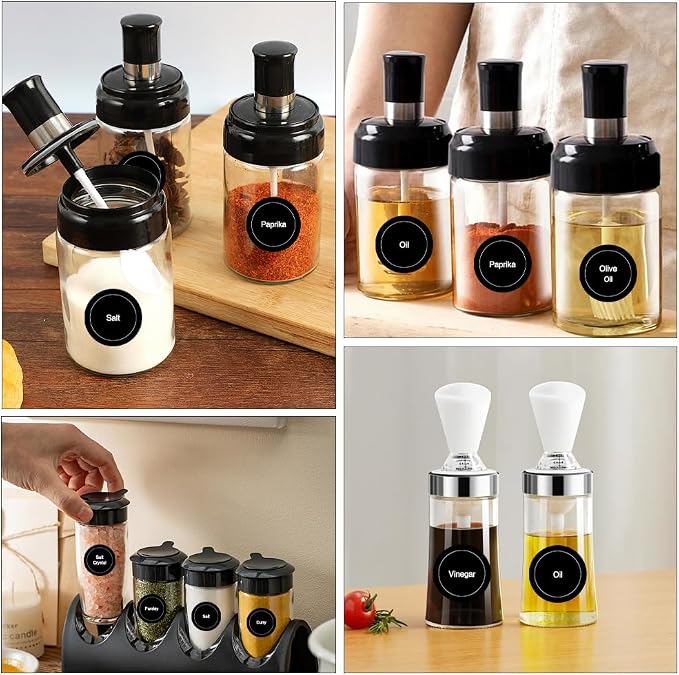 Spice Labels, 864 Pcs Self-Adhensive Round Spice Jar Labels, 1.5 In Waterproof Preprinted Chalkboard Style Tear Resistant Labels Stickers for Kitchen Food Pantry Glass Spices Jars Seasoning Containers