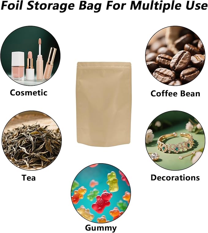 50PCS Smell Proof Resealable Pouch Bags,ULIFESTAR Aluminum Foil Flat Food Storage Bag,Sealable Pcsaging Zipper Pouches with Tear Notches for Pcsaging Lipgloss,Jewelry,etc(20*30cm/7.87*11.81",Gold)