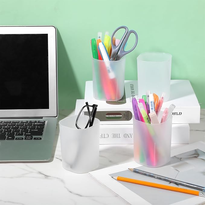 Lemecima 30 Pack Pen Holder Pen Cups for Desk Organizers and Storage Stationery Plastic Matte Pencil Holder Cups Ins Style Transparent for Office School Home Supplies