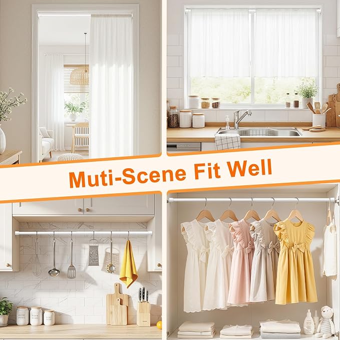 Tension Curtain Rod for Window 26 to 46 Inch Adjustable Spring Loaded Curtain Rods No Drilling Spring Tension Rods for Curtain Door Doorway Closet Kitchen Bathroom, White