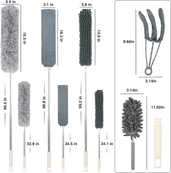ZZ LAZYCOTTAGE 10 PCS Microfiber Feather Duster Kit, Dusters for Cleaning with Extension Pole, Retractable Bendable, Gap Dust Brush Blind Duster, for Cleaning Ceiling Fan, High Ceilings, Cars