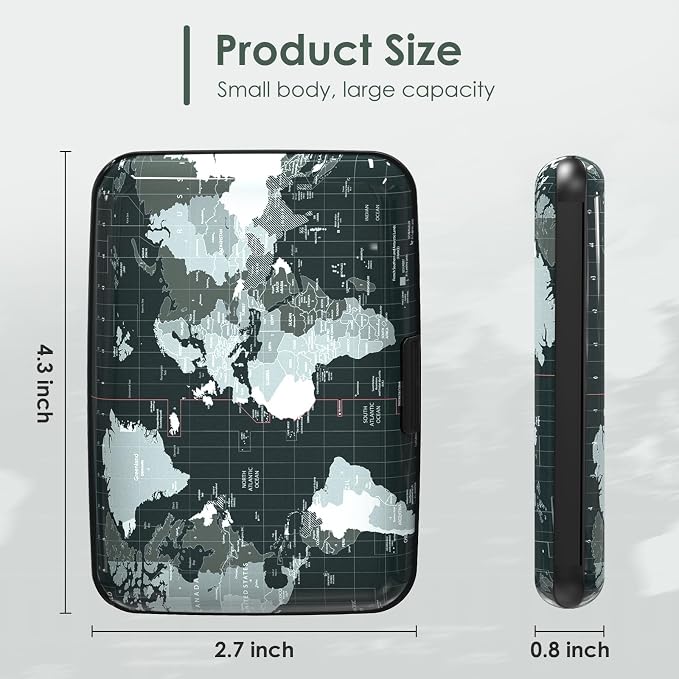 Metal Credit Card Holder for Women or Men,World Map RFID Blocking Slim Hard Card Case ID Case Mini Aluminum Travel Wallet