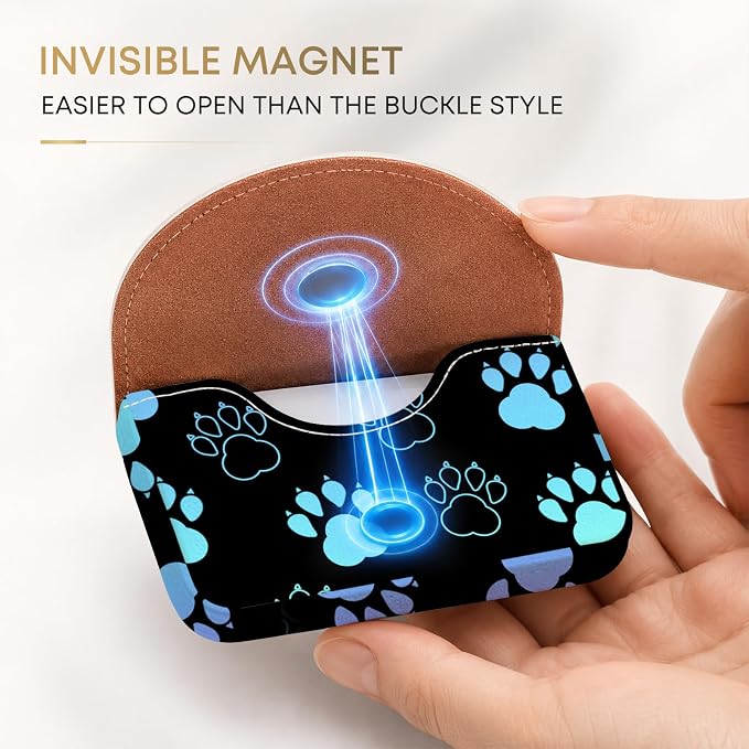 Business Card Holder，PU Leather Business Card Case Wallet Dog Paw | Pocket Travel Name Card Case for Men and Women Gift，Portable Magnetic Business Card Carrier for Purse