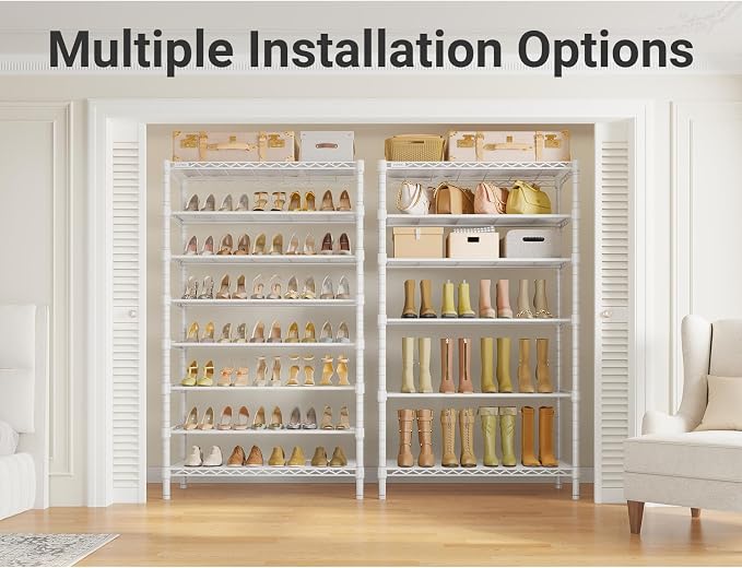 VIPEK S1 Plus Shoe Rack, 8-Tier Extra Wide Heavy Duty Shoe Organizer, Large Capacity Metal Shoe Cabinet Up to 40 Pairs, Adjustable & Detachable Shoe Storage for Entryway/Bedroom/Closet, 750 lbs White