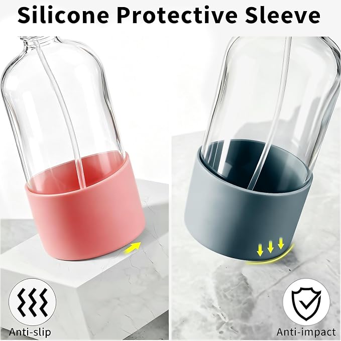 Glass Spray Bottles (2-Pack) with Silicone Sleeve - 16oz Empty Refillable Bottles - Adjustable Nozzle for Hair, Plants, Cleaning & DIY Solutions - Blue & Grey (pink+gray1)