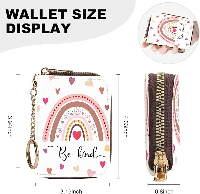 Credit Card Holder for Women,Small Rfid Wallet with Keychain Zipper,Cute PU Leather Card Case Wallet，Accordion Credit Card Wallets Gift,RainbowC