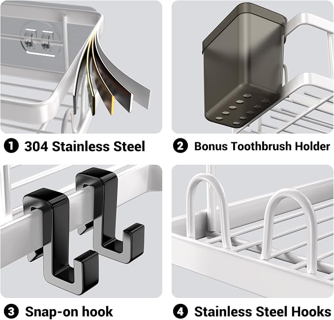 AKTECKE Shower Caddy Corner Organizer Shelf: 2Pack Adhesive Shower Essentials Accessories - No-Drilling Stainless Steel Bathroom Storage Rack with Hooks and Toothpaste Holder