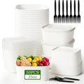 DI QIU REN 50-Pack 35oz Disposable Meal Prep Containers with Lids & Forks, Kraft Paper Bowls To Go Take Out Food Containers with Lids, Microwave & Freezer Safe (White Kraft Paper, 35oz 50 Count)