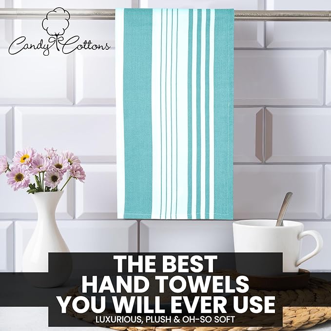 Stripe Kitchen Towels Mordern Design Centreband Dish Towels Boho Stripe Absorbent Festive Gift Set of 3 Pantry Reusable Kitchen Dish Towel|Easter Spring Decor 18x28 Inch Teal Blue