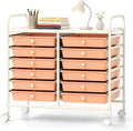COSTWAY 12-Drawer Rolling Storage Cart, Utility Storage Organizer Cart | For Tools, Scrapbook, Paper, Craft, Multipurpose Art Supply Organizer on Wheels for Home Office School, Teacher, Peach