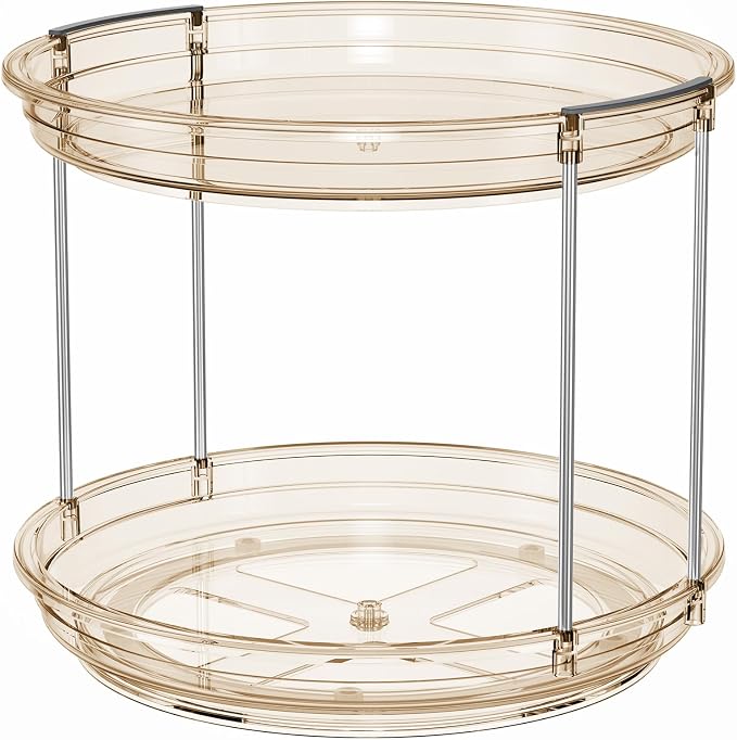 LAMU 2 Tier Lazy Susan Turntable Organizer 10.6'' Rotating Spice Rack Organization for Cabinet, Kitchen, Pantry, Countertop, Bathroom, Vanity, Medicine Cabinet Organizer, Amber
