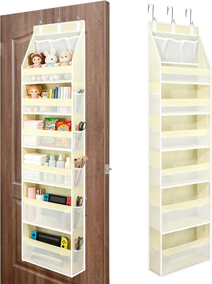 YooxArmor Over The Door Organizer, Hanging Storage with 6+10 Large Pockets, 22lbs Load Anti Tilt Behind Door Storage for Closet Bedroom Bathroom, White