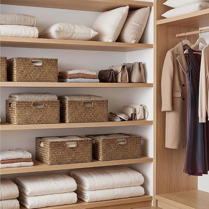 StorageWorks Extra Large Wicker Baskets for Organizing, Seagrass Baskets | Pantry Shelves, Kitchen Closet, Laundry, Bathroom, Table, Decorative, Book, Towel, Blanket, Food, Magazine, Medium, Handle
