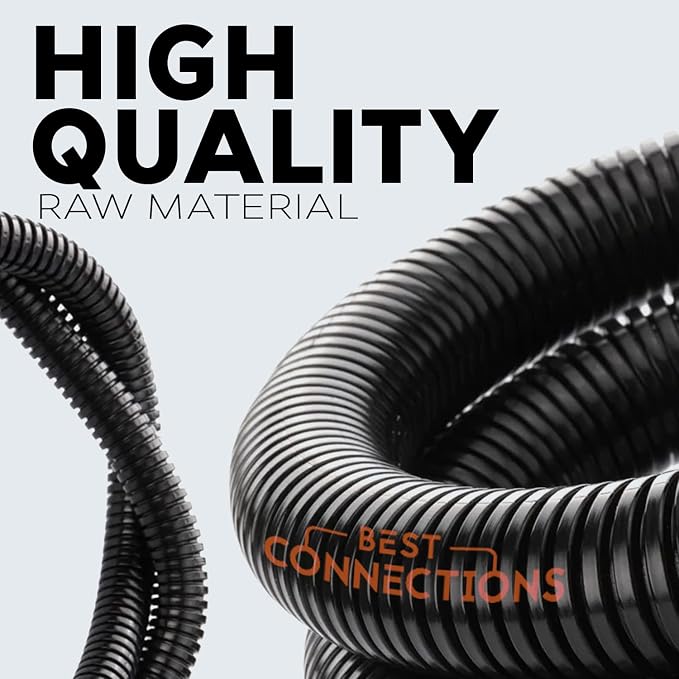 BEST CONNECTIONS Split Wire Loom Flex-Guard Convoluted Tubing Protective Split Cable Sleeves for Auto Home Industrial Electrical Wires Chemical Resistant Conduit Black (1.5" - 10 ft)