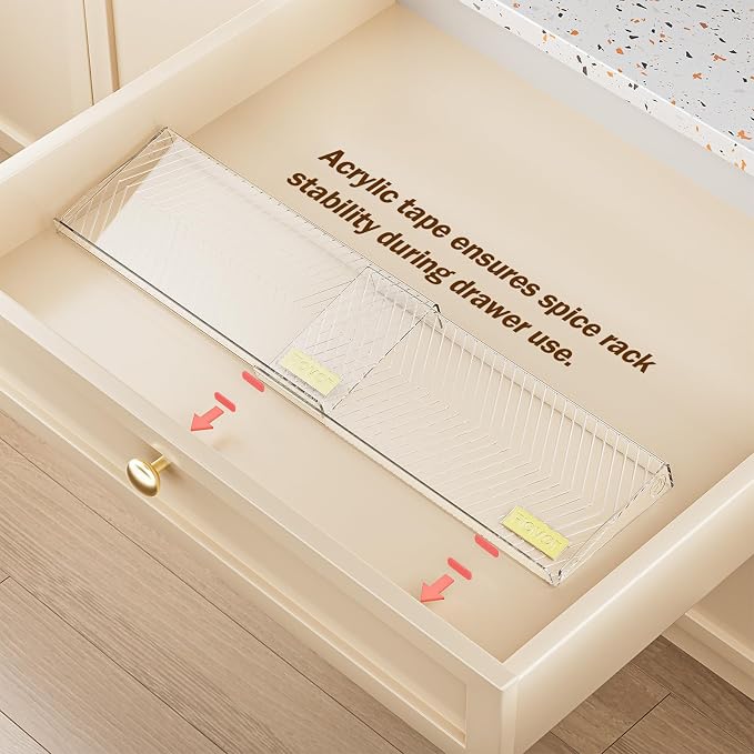 PanPanPal Spice Drawer Organizer, 4 Pack Clear Seasoning Organizer Rack, Expandable From 11" to 22" Wide Kitchen Spice Rack Organizers for Drawer, Countertop (Jars Not Included)