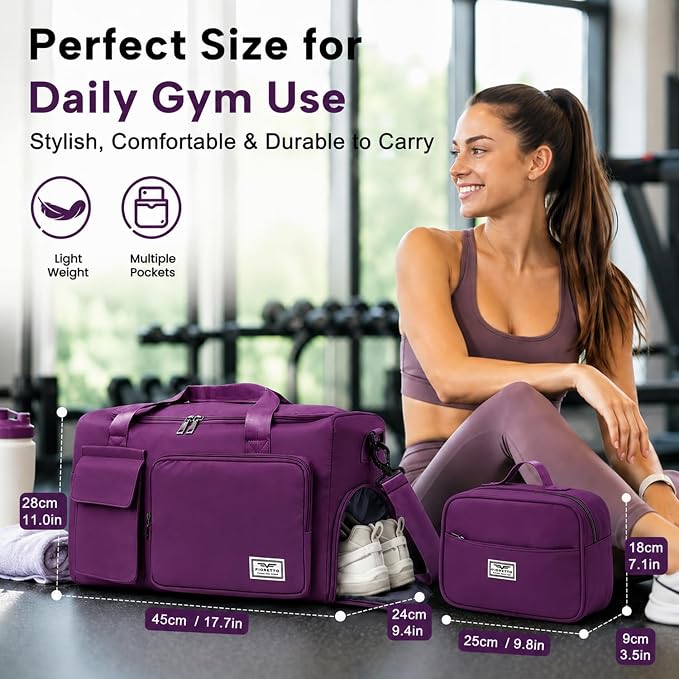 FIORETTO Women's Gym Duffle Bag with Shoes Compartment, 30L Capacity, Ideal for Travel, Gym, Sports, Duffel, Weekender