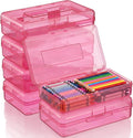Blulu 6 Pack Large Plastic Pencil Case Box Clear Pencil Boxes Bulk Hard Crayon Box Storage with Snap Lids 8.1 x 4.7 x 2.2 Inch Painting Organizer Classroom Stationery School Supplies (Pink)