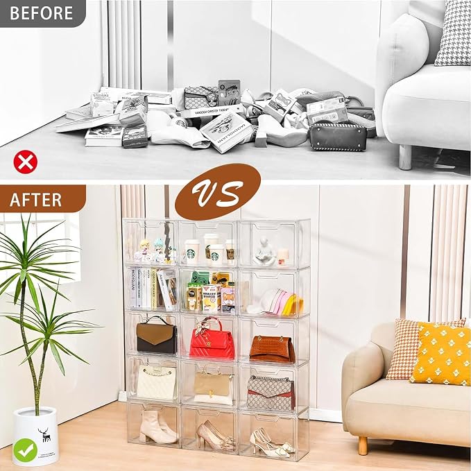 Stackable Acrylic Display Case,Clear Storage Bins with Lid for Collectibles | Purse Organizer ,Storage Boxes/Bins with Lids, Closet Organizers and Storage for HandBags, Hat, Collectibles and Lego
