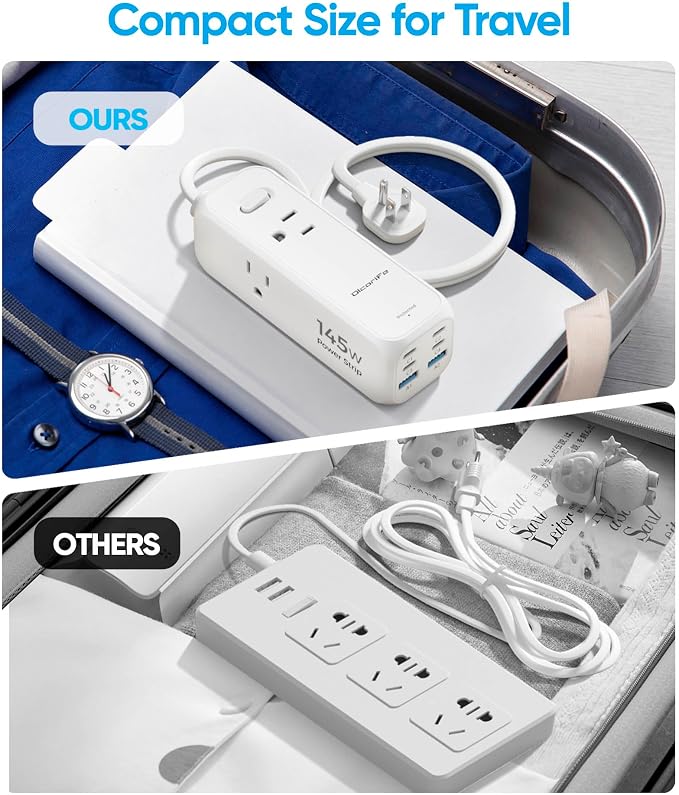 Olcorife 145W USB Power Strip, 5FT Flat Plug Extension Cord with 3 AC Outlets 6 USB Ports(4 USB C&2 USB A), 3 Sided Outlet Extender for Home Office Travel Dorm Room Essentials, White