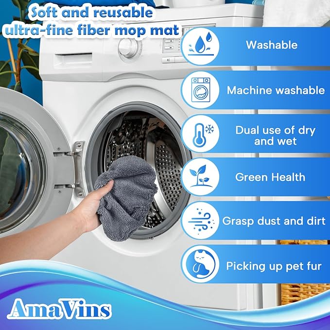AmaVins 8 Pack Reusable Microfiber Mop Pads Compatible with Swiffer Sweeper Mop, Dry Sweeping Cloths & Wet Mopping Cloths, Washable Mop Pads for Surface/Hardwood Floor Cleaning (Mop is Not Included)