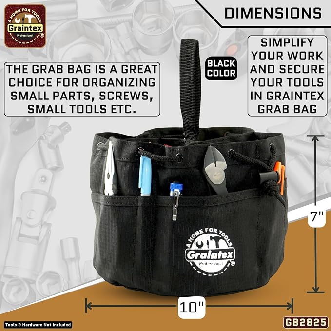 Graintex 18 Pocket Grab Bags Set of 3 Pcs Rip-Stop Canvas, Drawstring Closure, Small Parts Organizer Bag, Small Tools, Screws, Parts, Parachute Tool Bag, Parachute Tool Organizer for Essential Items