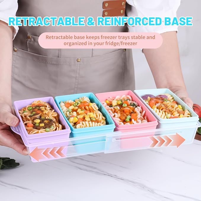 Gemice 2-Cup Silicone Freezer Molds with Lids, Individual 4-Pack | Oven & Dishwasher Safe, BPA-Free Soup Portion Cubes Trays, Freezer Containers for Food Storage