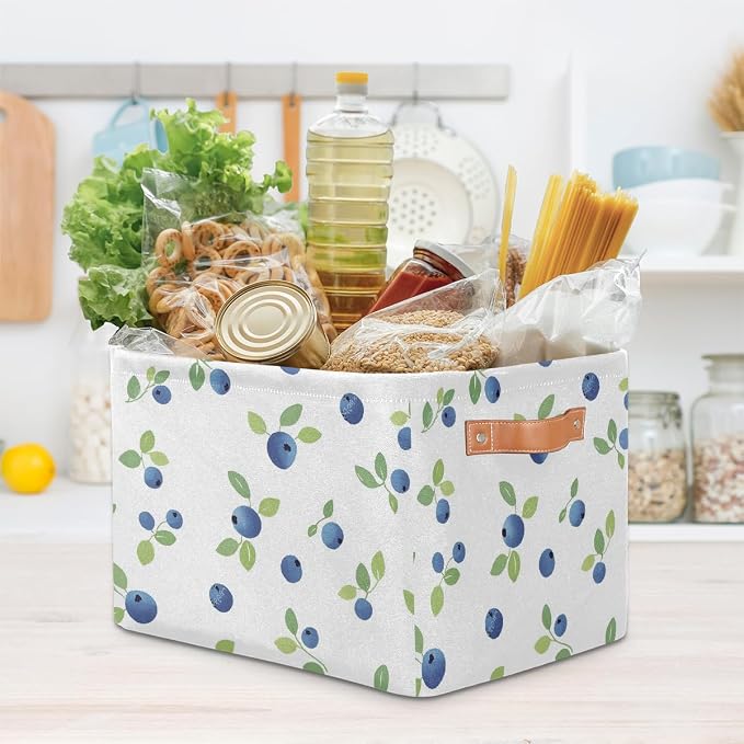 Cube Storage Bins for Shelves, Blueberry Branch Pattern Collapsible Fabric Toys Storage Basket Box with Handles for Home Office Bedroom Closet