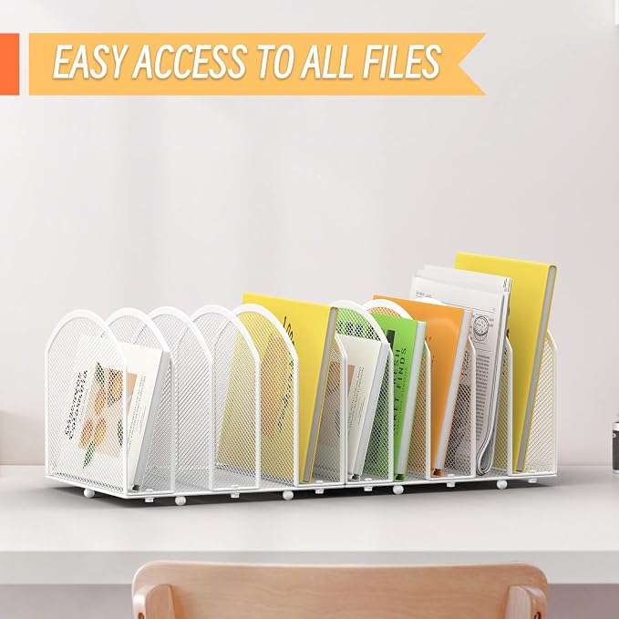 MINDEPOT Desk File Organizer 5 Sections Desktop Organizer File Sorter Office Organization File Folder Holder for Office School & Classroom (White, 5 Section - 1Pack)